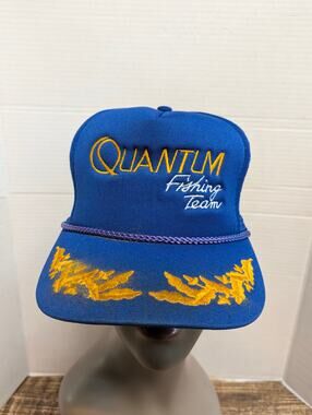 Vintage Quantum Fishing Tackle Blue Mesh Trucker Snapback Hat Retro Y2K
